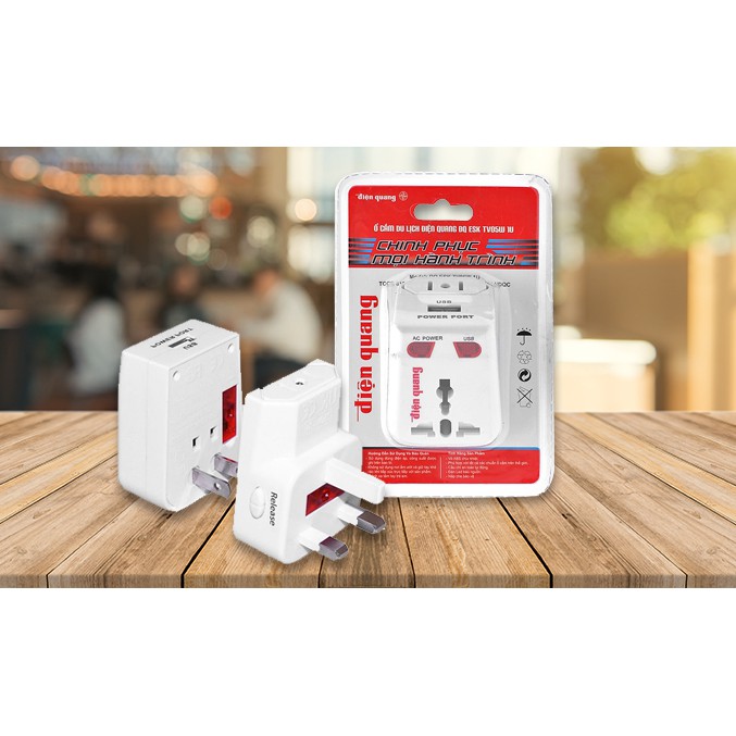 Phích Cắm Du Lịch (Adapter) ĐQ ESK TV05W 1U (Có Cổng Sạc USB)
