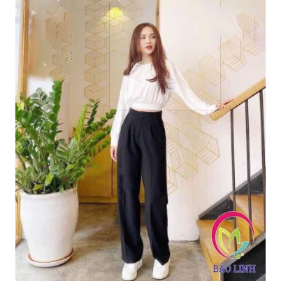 Quần Ống Rộng Suông Cạp Cao Siêu Hack Dáng Dáng Xuông 2 Cúc -Quần Culottes  Đũi Dáng Dài Đen,Trắng,Be