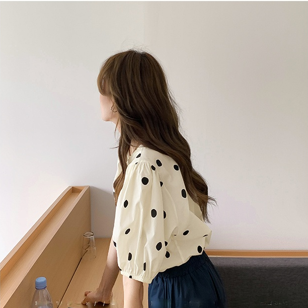 SUXI Áo Lửng Tay Ngắn Chấm Bi Thời Trang Dành Cho Nữ