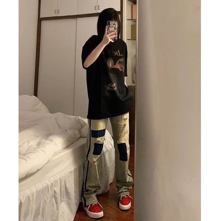 quần bò nam unisex quần jean nữ phong cách Hàn Quốc quần jean nam cao cấp thời trang trẻ tuổi quần bò nam rách gối from rộng jean nam