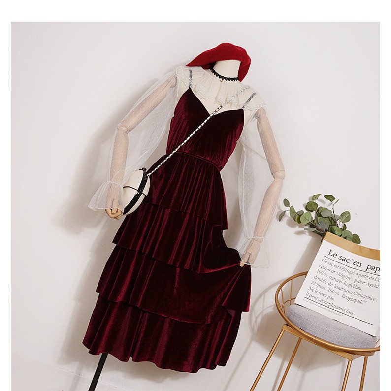 Đầm tiểu thư nhung , đầm tầng quãng châu, hàng có sẵn | BigBuy360 - bigbuy360.vn