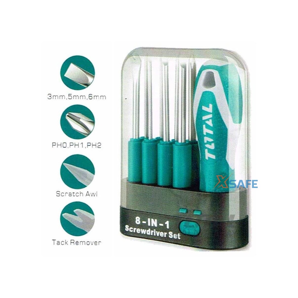 Bộ 9 tua vít đa năng TOTAL THT250906 đầu vít khoẻ, cứng, chắc chắn, đa năng Thép Cr-V siêu cứng, chống rỉ - chính hãng
