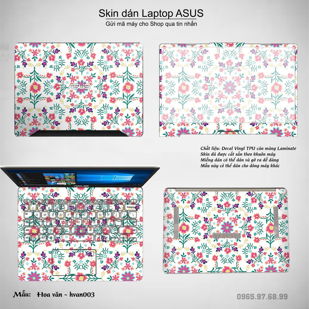 Skin dán Laptop Asus in hình Hoa văn (inbox mã máy cho Shop)