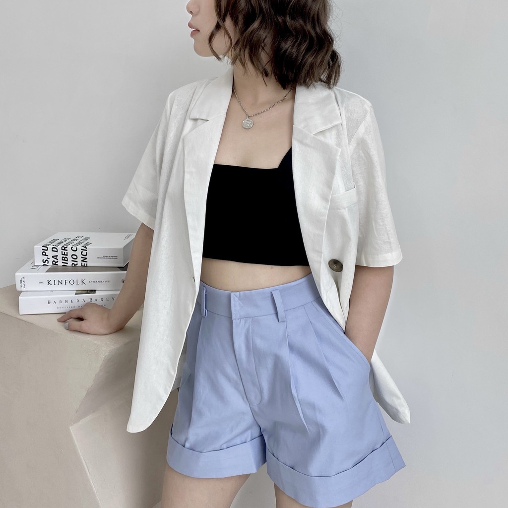 Quần Short Kaki Có Lê Vê Xanh Da Trời - HOO DESIGN