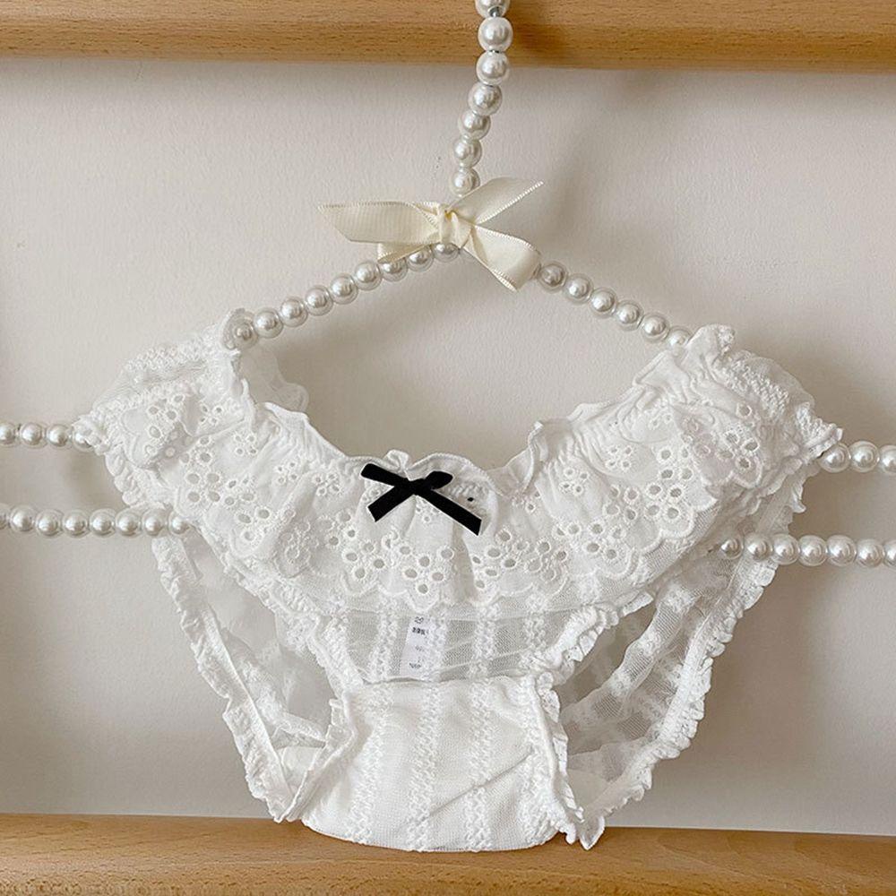 Set 2 Quần Lót Cotton Phối Ren Đính Nơ Phong Cách Lolita Quyến Rũ Cho Nữ