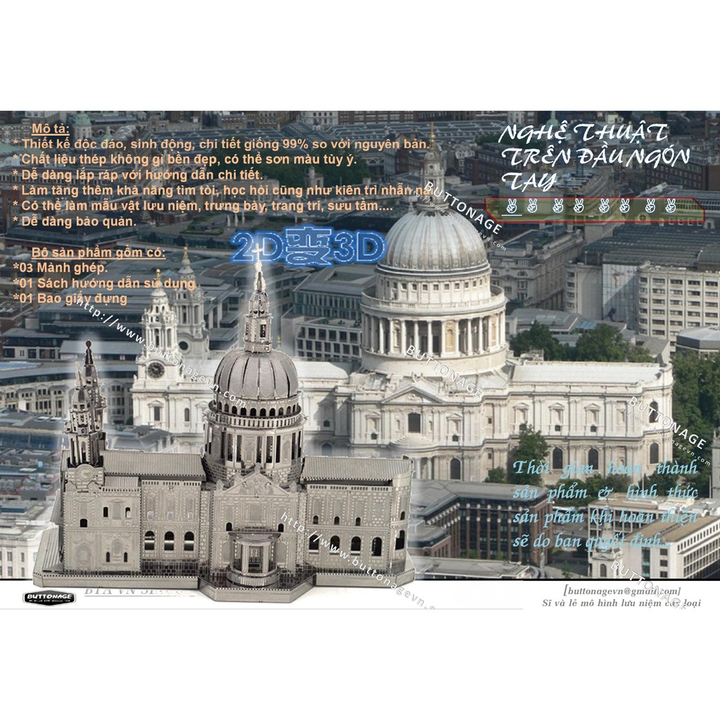 Mô Hình Lắp Ghép kim Loại 3D Nhà thờ chính tòa Thánh Paul - Luân Đôn