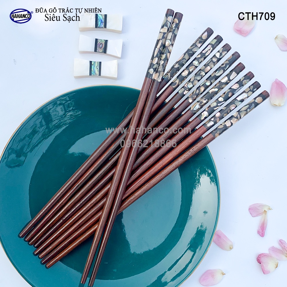 Đũa Gỗ Trắc Đầu Cẩm Quy Ốc Bào Ngư Úc HAHANCO (10 Đôi) Kháng Khuẩn Siêu Sạch- CTH709