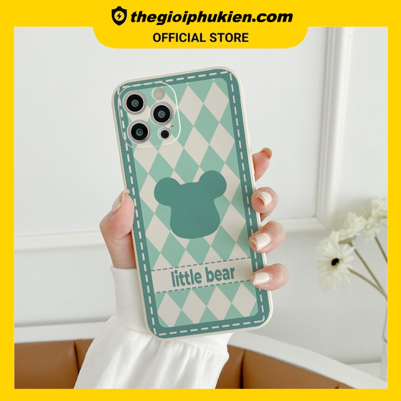 Ốp iphone - Ốp lưng iphone cạnh vuông Caro xanh little bear dành cho ip 6 đến 14promax - E204