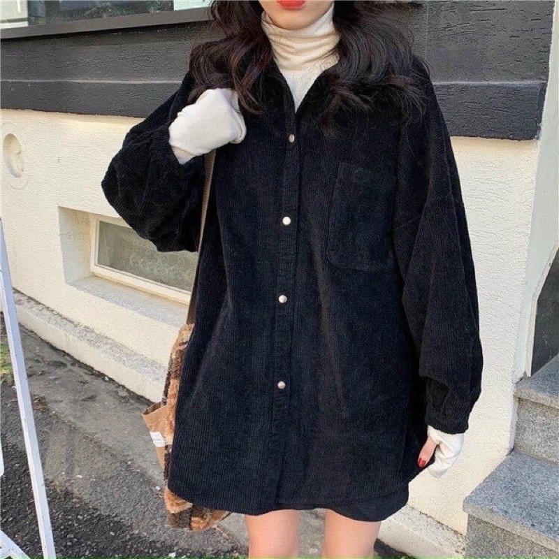 Sơ mi Bigsize ❤️ 𝐇𝐈̀𝐍𝐇 𝐓𝐇𝐀̣̂𝐓❤️khoác somi nhung tăm dáng rộng, áo khoác nhung tăm ulzzang