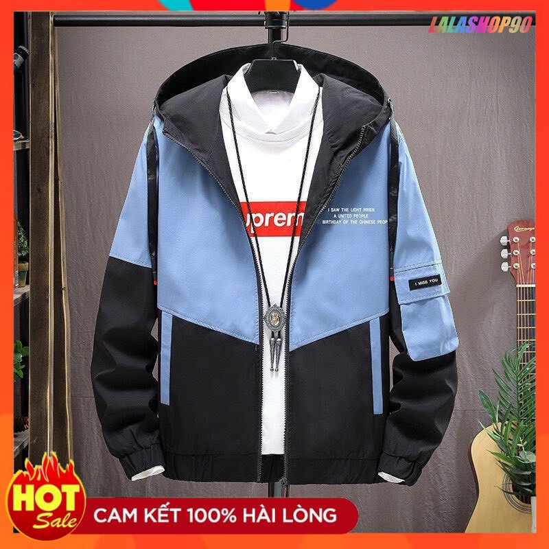 Áo khoác dù nam màu đen phối xanh chất liệu dù gió 2 lớp cao cấp dáng from bóng chày bomber thời trag lalashop1990 M27