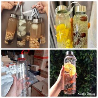 Bình thủy tinh 500ml detox có quai xách