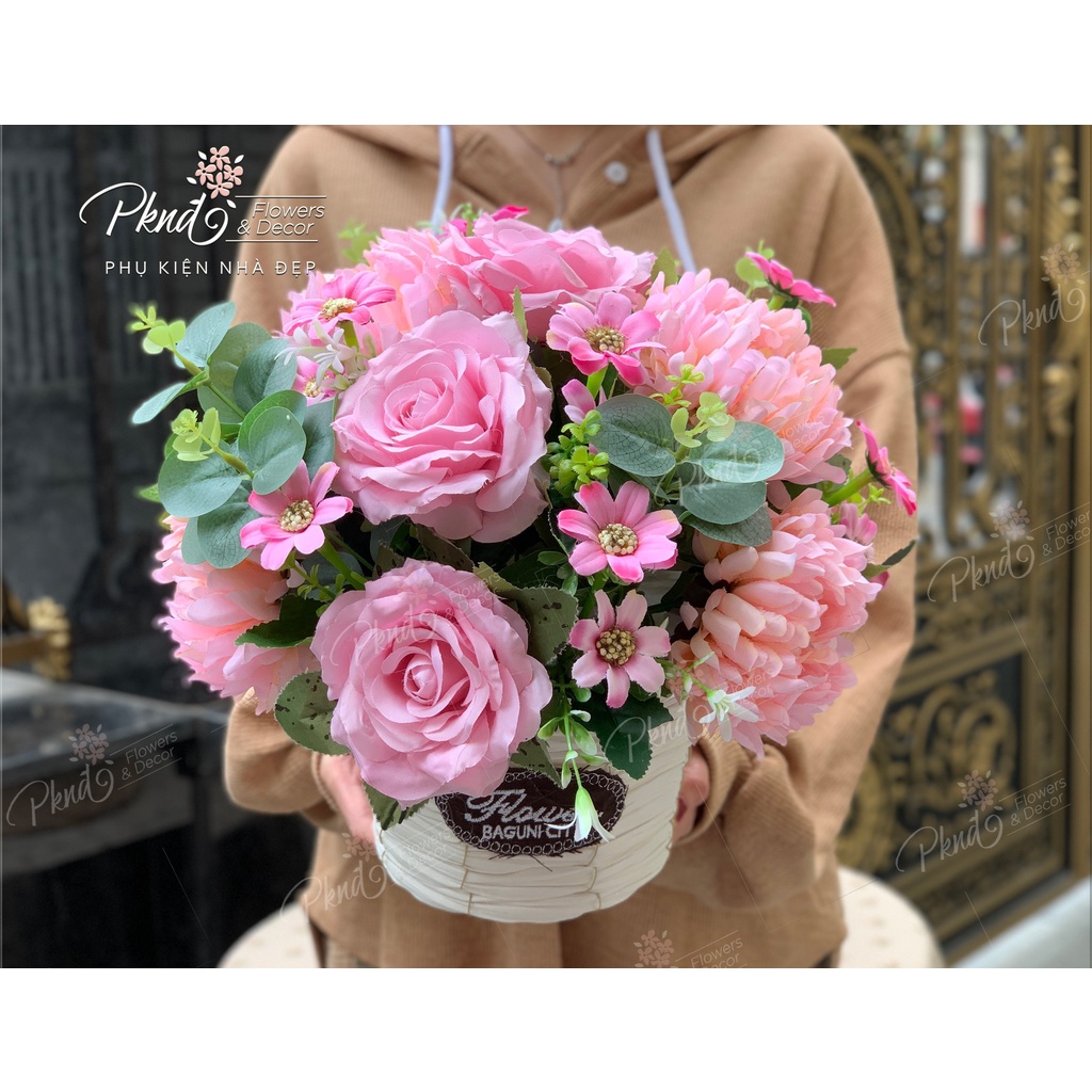 [Mã BMBAU50 giảm 7% đơn 99K] Giỏ Hoa Lụa Vintage To Đẹp Rực Rỡ Sắc Màu PKND FLOWERS &amp; DECOR