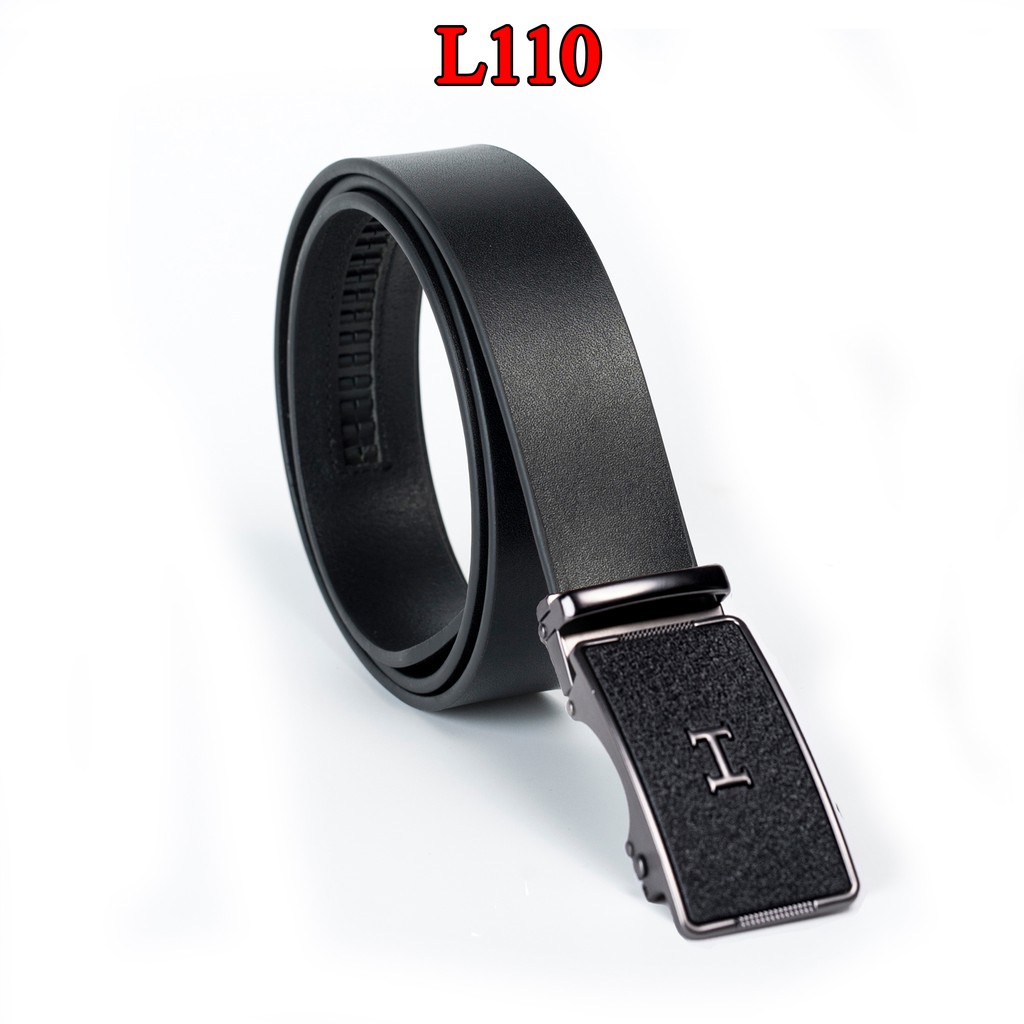 Dây lưng nam da bò nguyên tấm màu đen L110 cao cấp-khóa tự động nhiều mặt lựa chọn