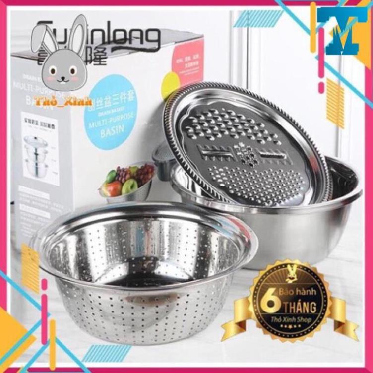 Bộ Bào Nạo Rau Củ Kiêm Rổ Và Chậu Inox Cao Cấp Đa Năng