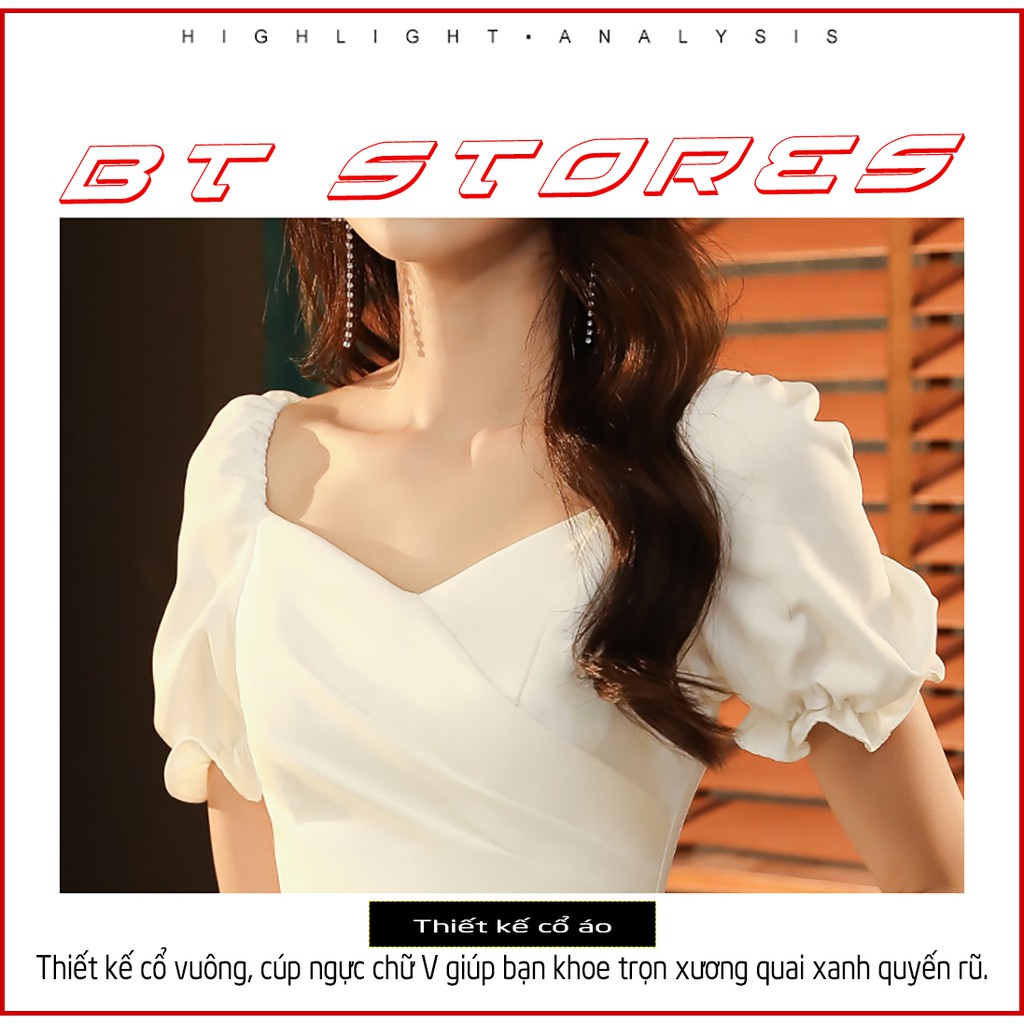 Đầm trắng cúp ngực chữ V có sẵn mút ngực eo xếp ly chéo vải cotton Ratih - BT060