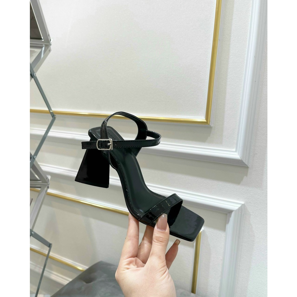Sandal da bóng mũi vuông quai ngang gót trụ to - 7P