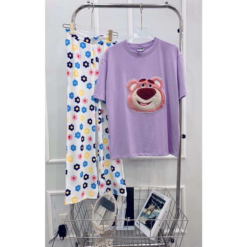 Đồ bộ nữ gấu dài đồ mặc nhà thun cotton hàng loại 1 (hình thật)