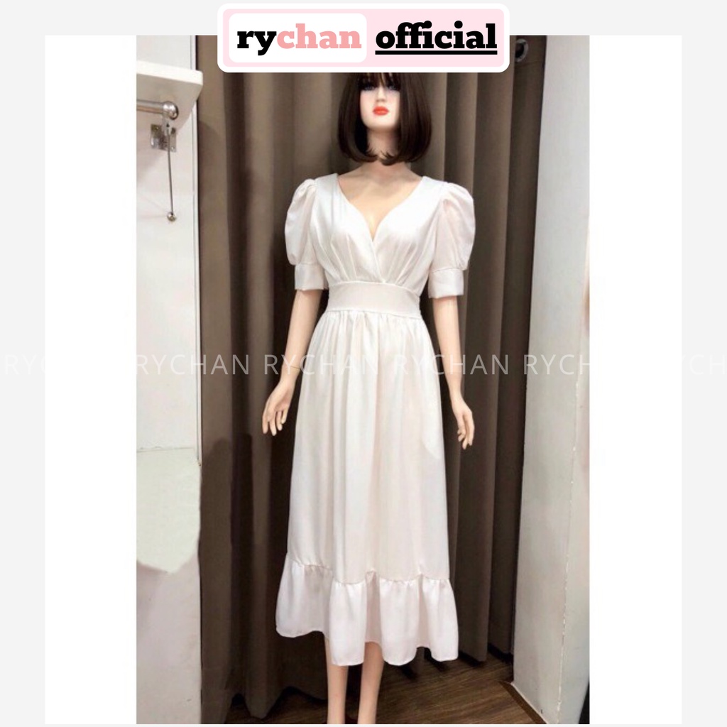 DM697 - Đầm Maxi Xòe Trắng Đuôi Cá