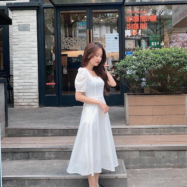 Đầm nữ dài váy xoè cổ vuông tay bồng phong cách vintage Accola MD01 | BigBuy360 - bigbuy360.vn