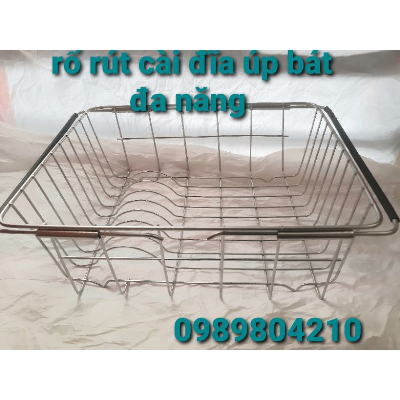 Rổ Inox 304 Treo Bồn Rửa Chén, Úp Bát Rửa Rau Củ Đa Năng Có Thể Thay Đổi Chiều Dài