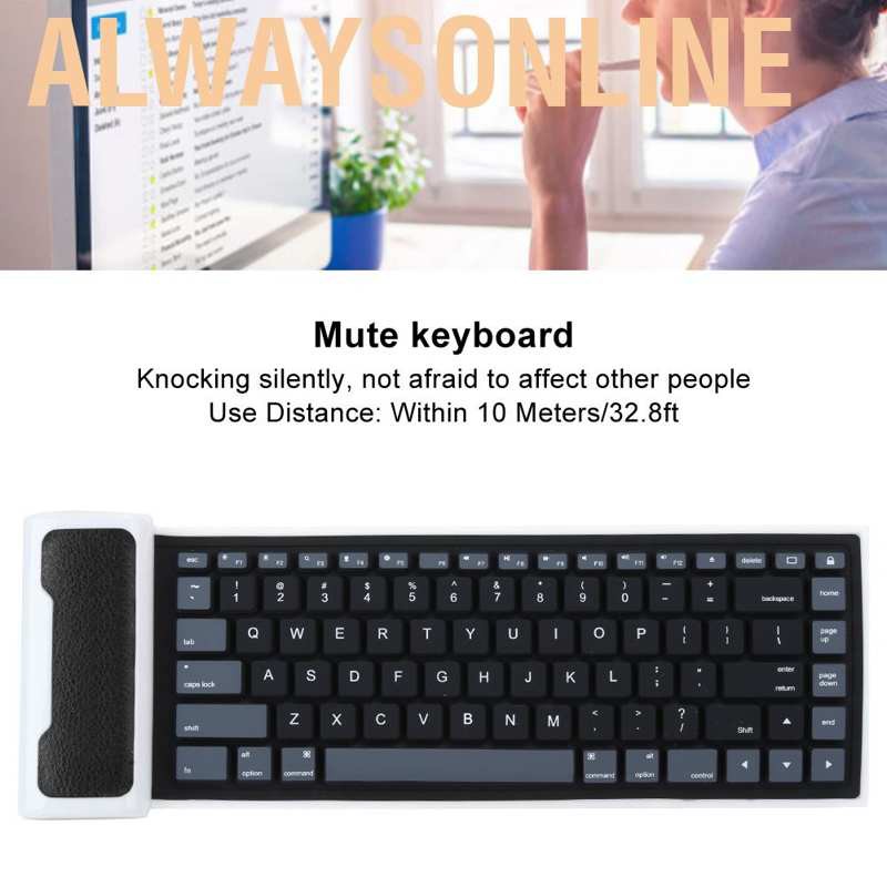 Alwaysonline Foldable Bluetooth Keyboard  Waterproof Silicone Mute Chargeable Mini Portable Ultra Slim Computer Silent for Android Windows PC Tablet