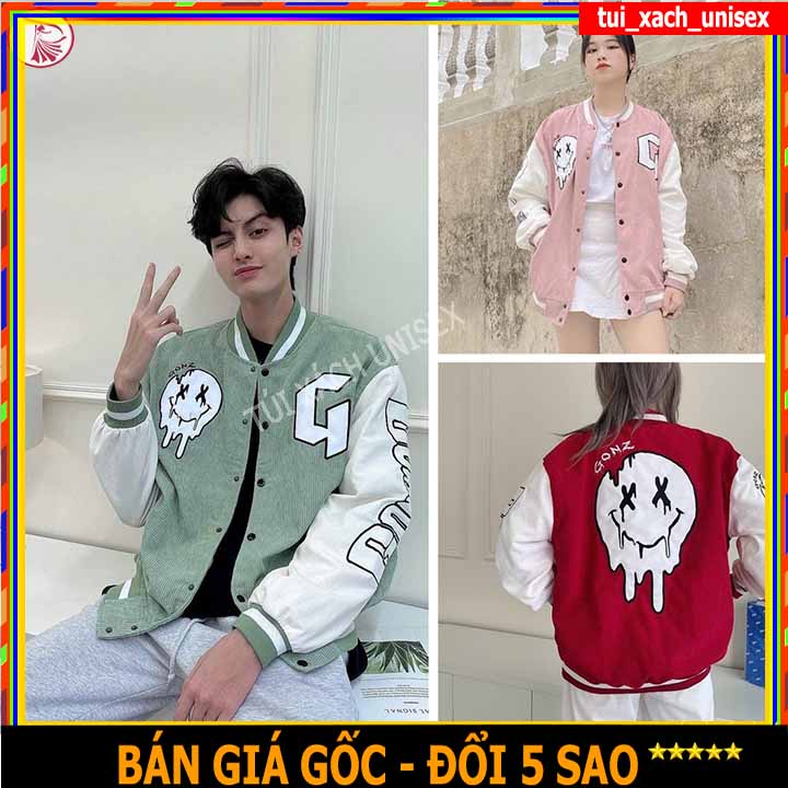 ❤️ HÓT❤️Áo khoác bomber nam nữ nỉ nhung tăm form rộng cao cấp khuy bấm họa tiết GONZ đẹp phối gió 4 màu đỏ xanh hồng đen
