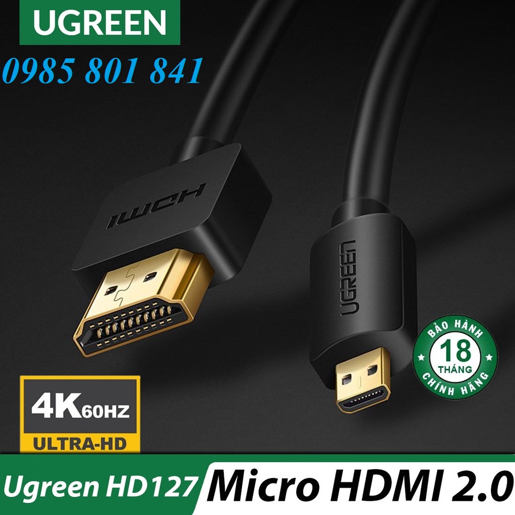Cáp Micro HDMI ra HDMI 2.0 4K60Hz Cao Cấp UGREEN HD127 - Hàng Chính Hãng