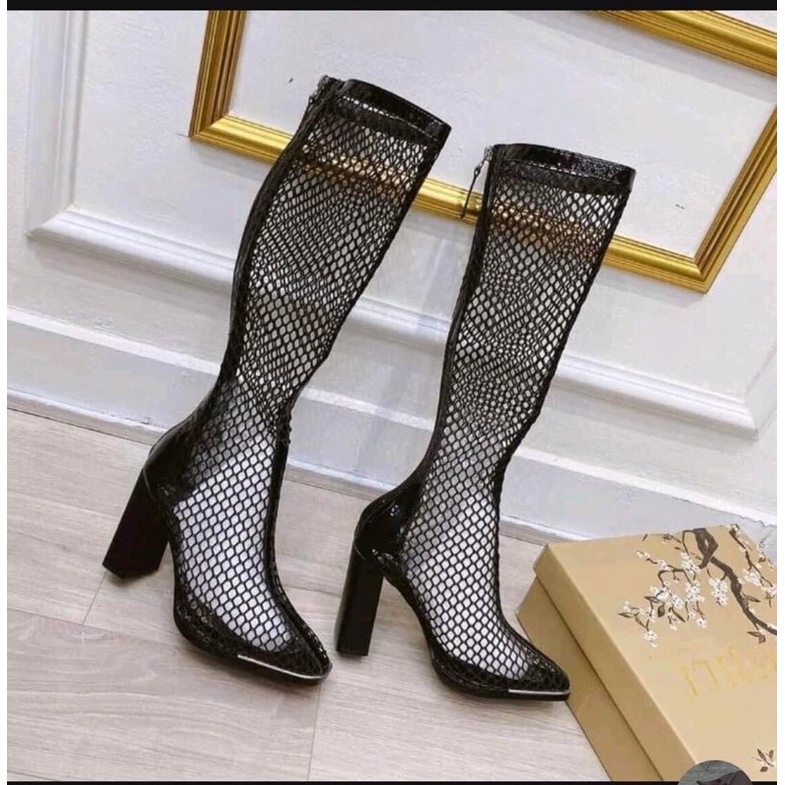 Sẵn Bốt Đùi Lưới Mũi Vuông 8cm sang chảnh hot 2022 hàng Loại 1 quảng châu cao cấp Video B005
