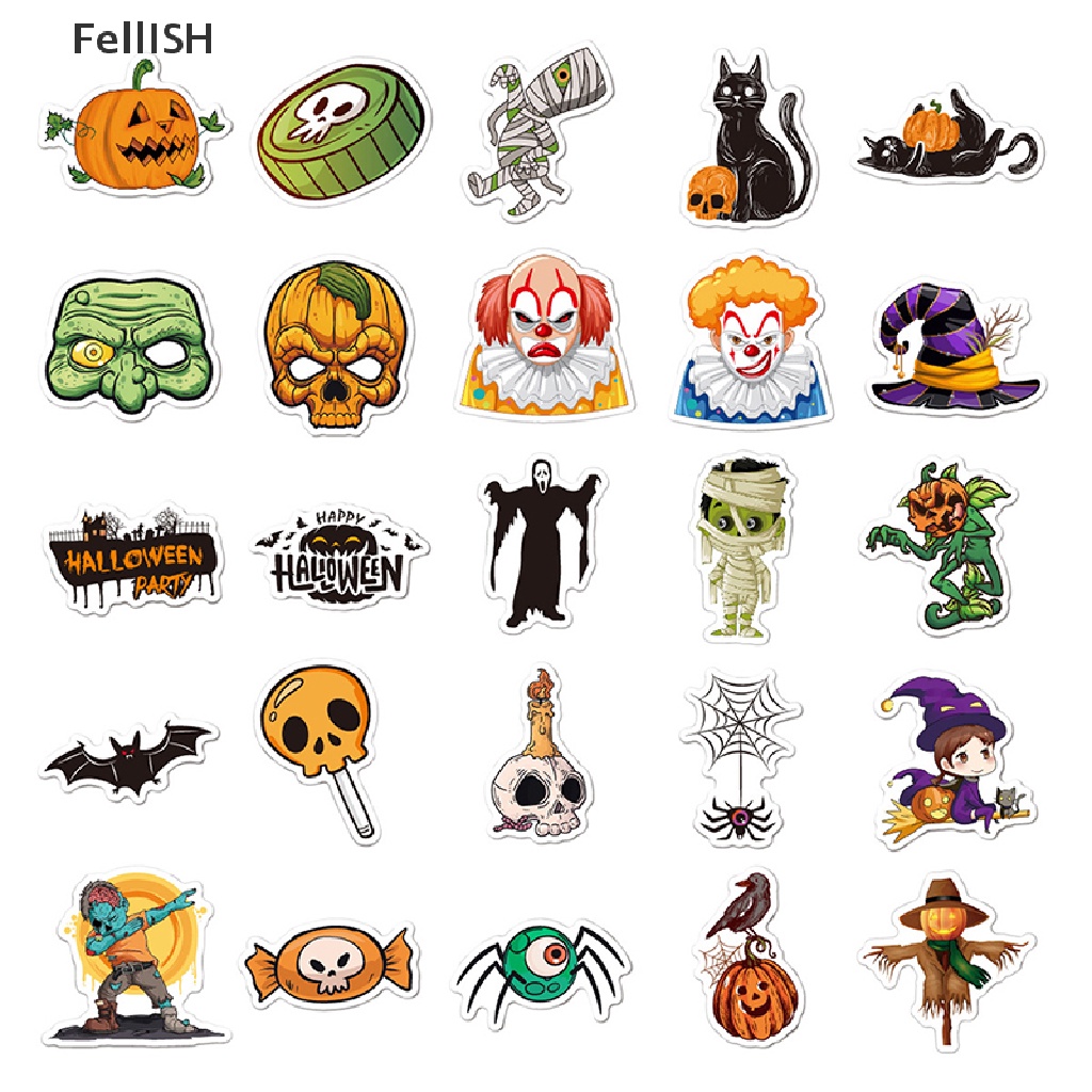 Bộ 50 Miếng Dán Graffiti Hình Bí Ngô Halloween Trang Trí Laptop Guitar Hành Lý Ván Trượt 439br