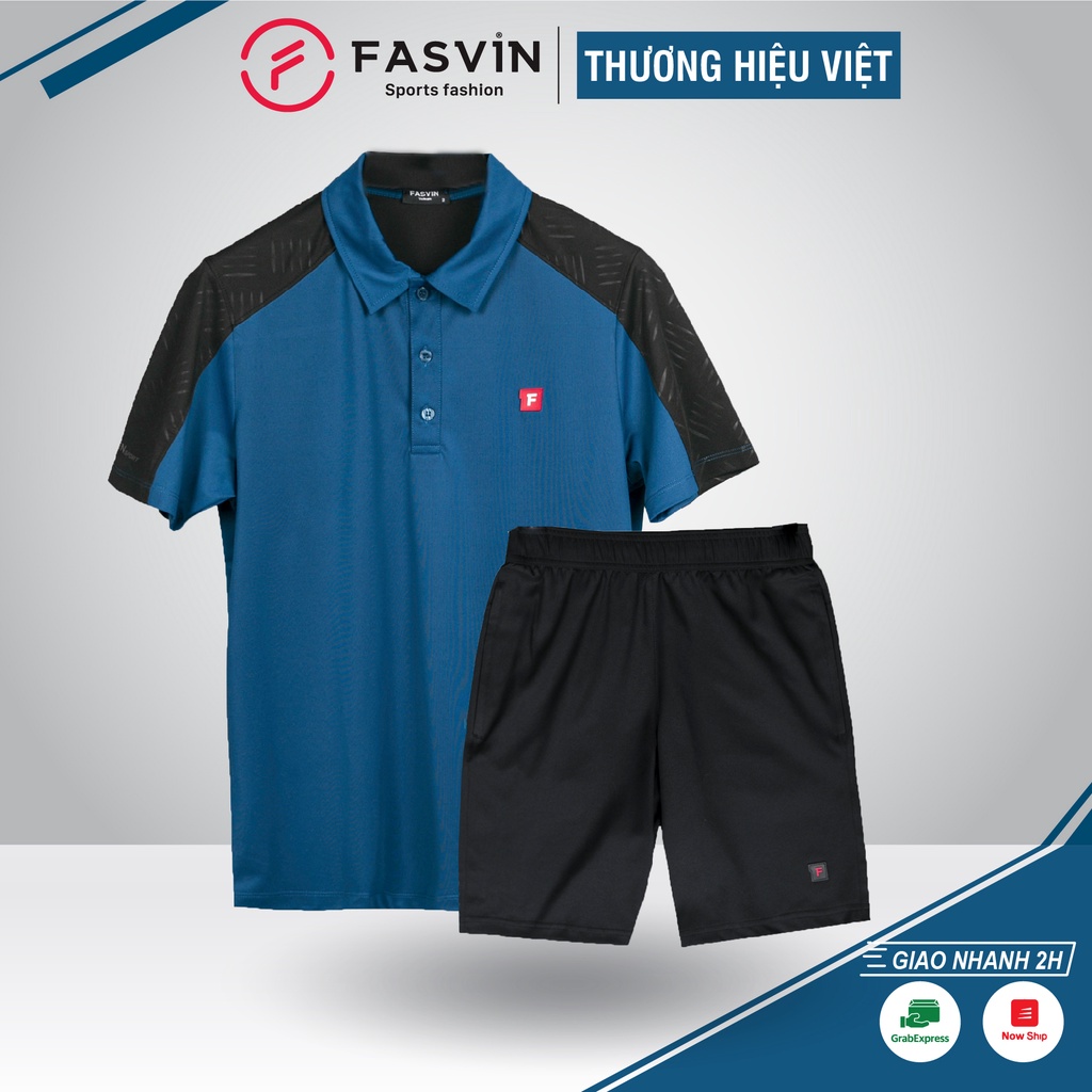 Bộ quần áo thể thao nam Fasvin AB20272.HN cộc tay cổ bẻ vải thể thao mềm nhẹ co giãn tốt