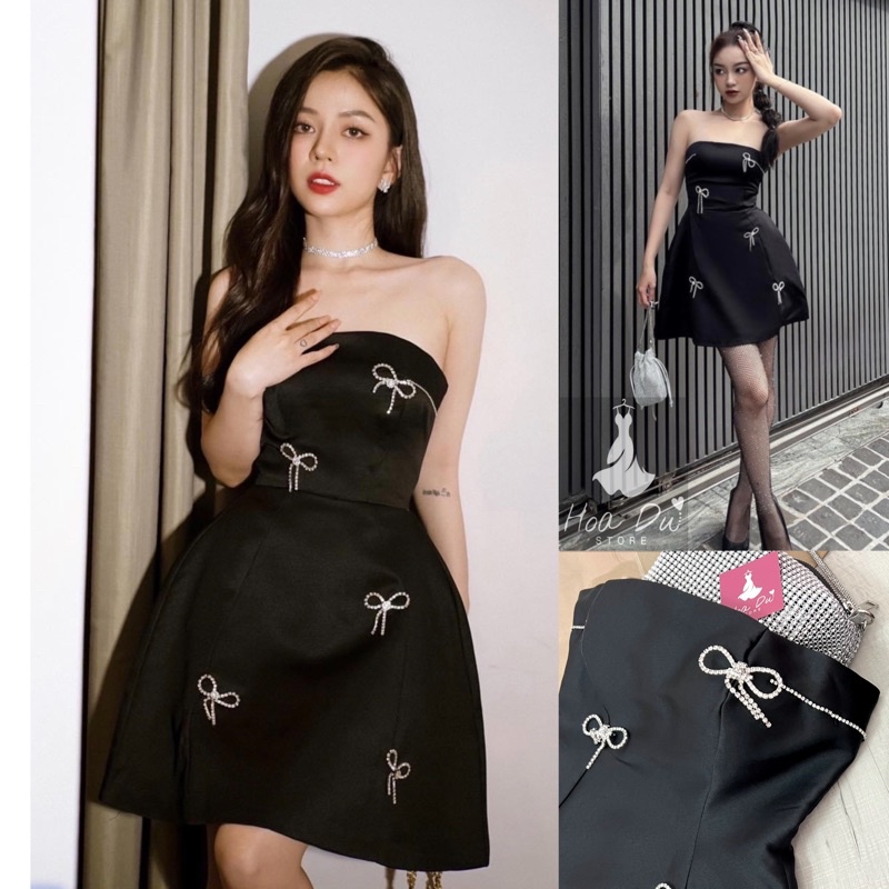 Đầm cao cấp cúp ngực đính nơ đá dự tiệc sang chảnh, đầm thiết kế đi chơi du lịch