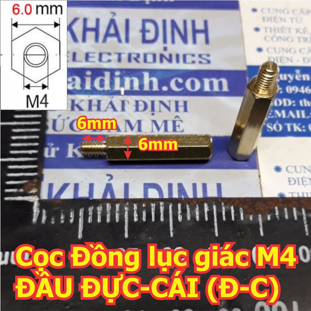 Cọc Đồng, cột đồng lục giác lỗ ốc, đầu vặn M4 ĐẦU ĐỰC-CÁI (Đ-C) các loại dài 6mm ~ 60mm kde5665