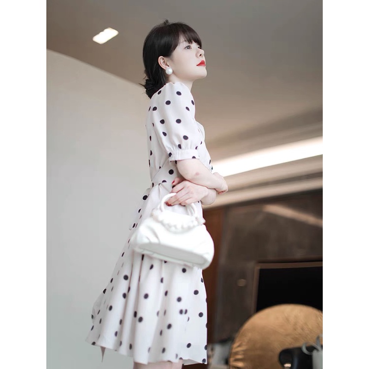 Đầm Nữ Tay Ngắn Họa Tiết Chấm Bi Phong Cách Pháp Thời Trang Mùa Xuân 2023