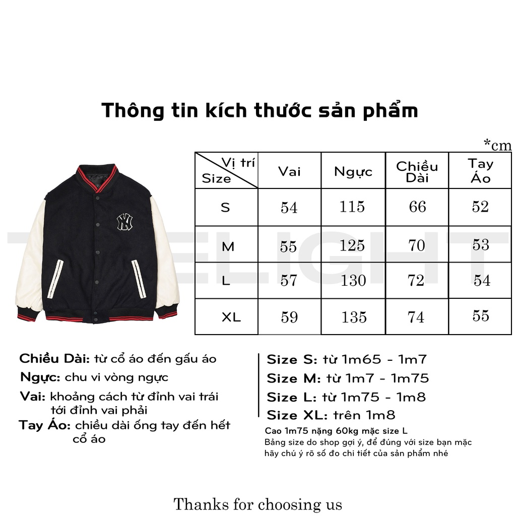 Áo khoác TLS bóng chày varsity NY LA unisex ba lớp lót bông dày dặn