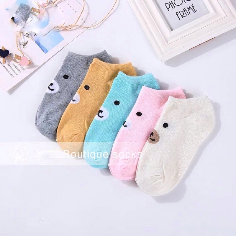 Set 3 đôi tất vớ cổ ngắn dễ thương loại đẹp nhiều màu hoạ tiết mặt gấu JAENIA