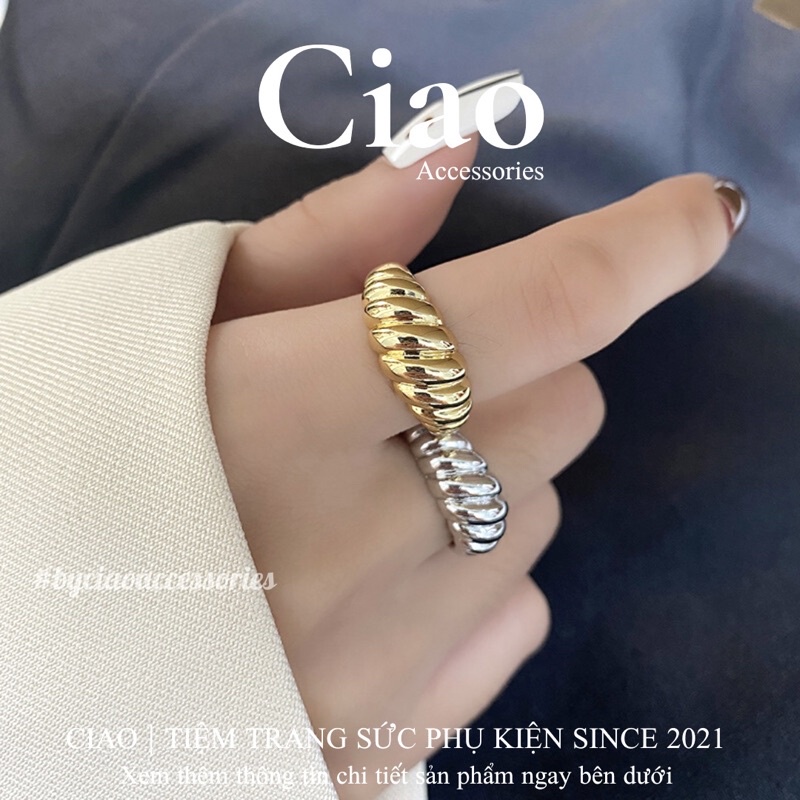 [HOẢ TỐC 1H] Nhẫn mạ bạc S925 thiết kế hoạ tiết xoắn mới lạ phong cách trendy Emily Ciao