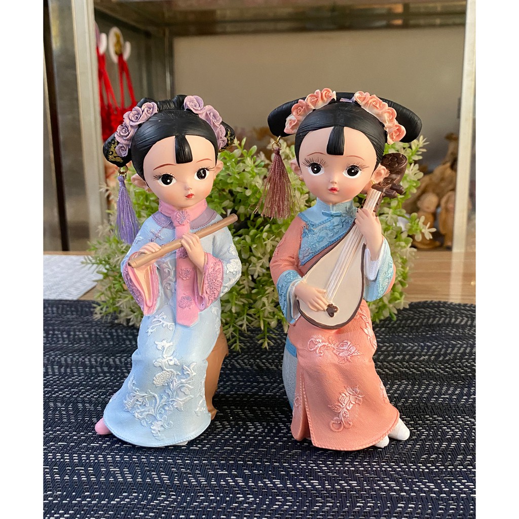 Tượng thiếu nữ ngồi thổi sáo / đánh đàn 15cm