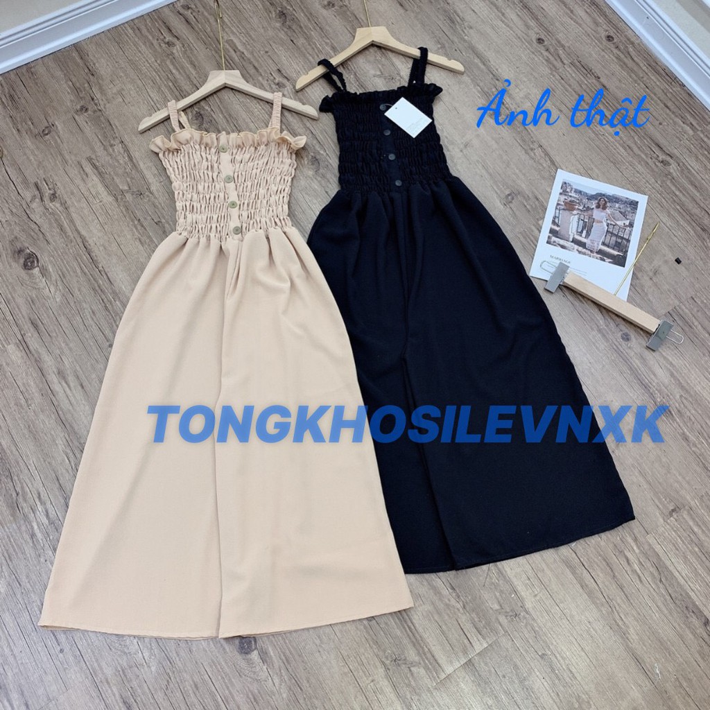JUM HAI DÂY ĐŨI QUẦN SỚ LỬNG CHUN NGỰC CỰC HOT - JUMPSUIT 2 DÂY NHÚN BÈO ĐŨI BE ĐEN