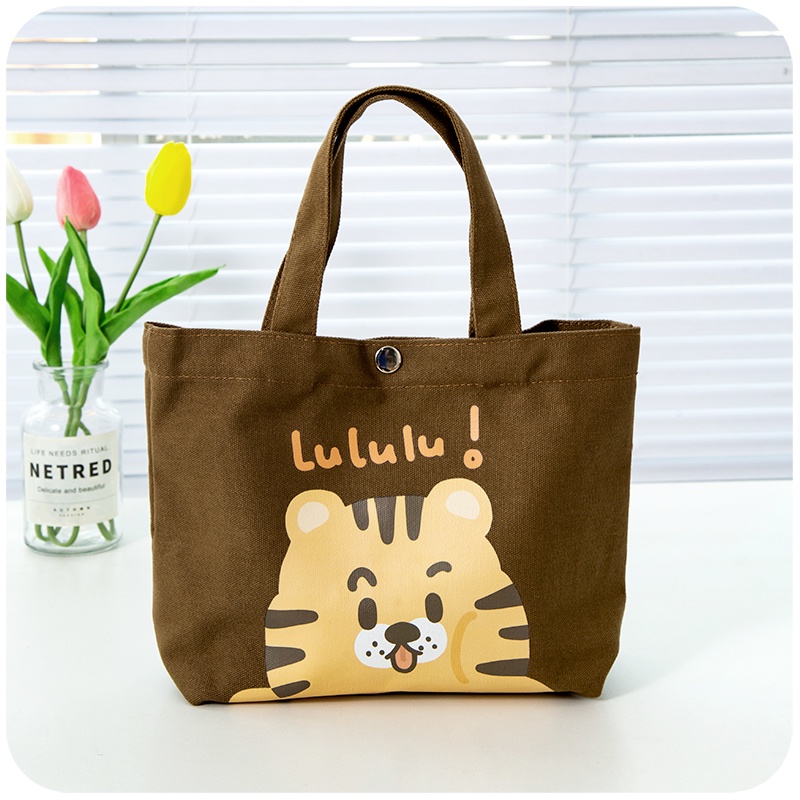 Túi Vải canvas In Họa Tiết Hoạt Hình Dễ Thương Dùng Đựng Cơm Trưa Tiện Dụng