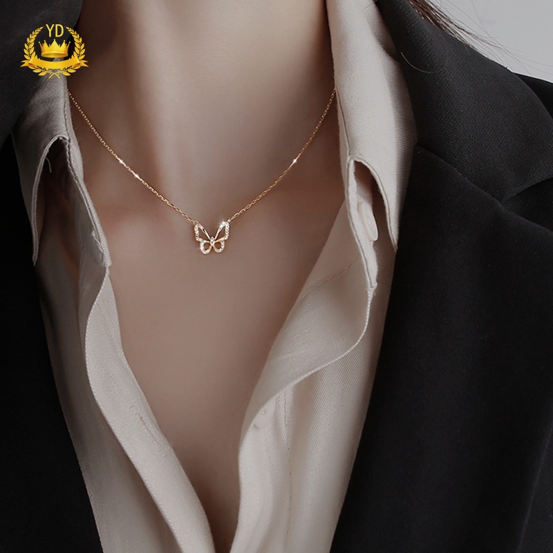 Vòng cổ Mạ Bạc Mặt Hình Bướm Đính Đá Thanh Lịch Phù Hợp Làm Quà Cho Nữ HB