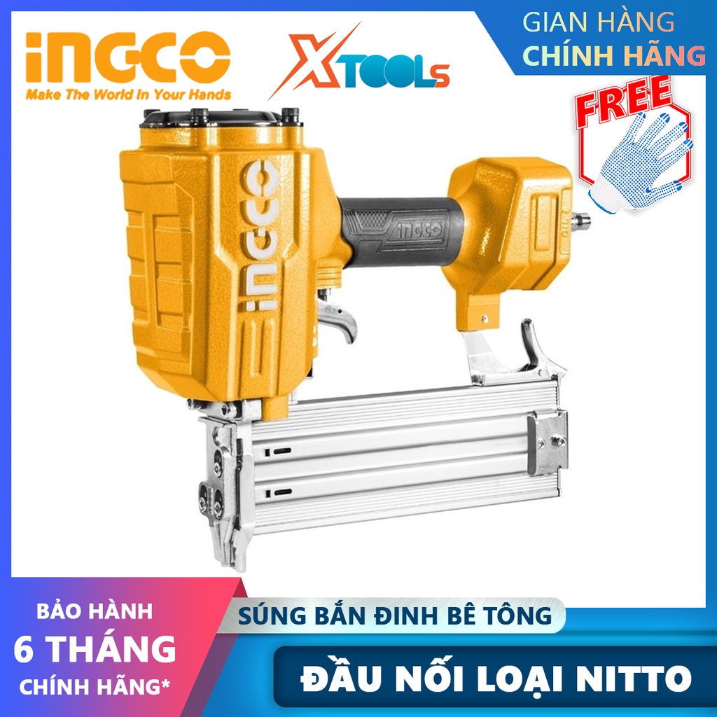 Máy bắn đinh bê tông ST64 dùng khí nén INGCO ACN18641 | dụng cụ bắn đinh dùng hơi khả năng chứa đinh 70 pcs chiều dài đi