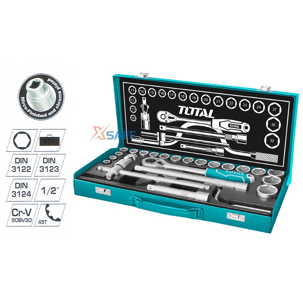 Bộ đồ nghề 26 chi tiết TOTAL THT141253 Bộ dụng cụ cần siết 2 chiều kèm Socket chất liệu CRV DR, phủ lớp chống gỉ sét