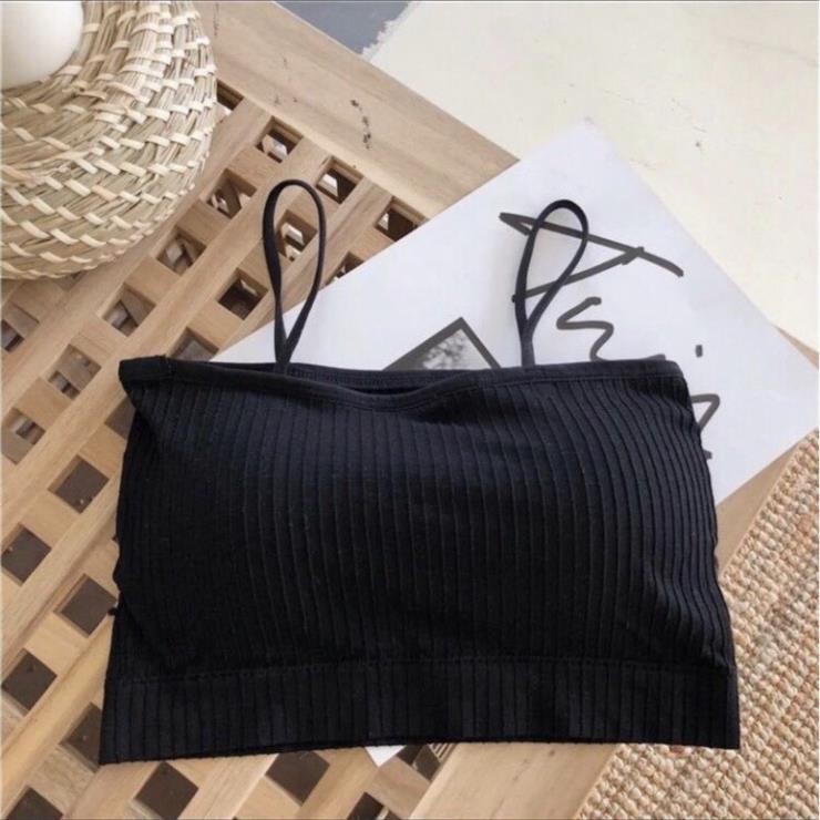 AO LÓT QUÂY, Áo Ngực Bra Ống 2 Dây Cotton Gân Tăm Có Mút Ngực