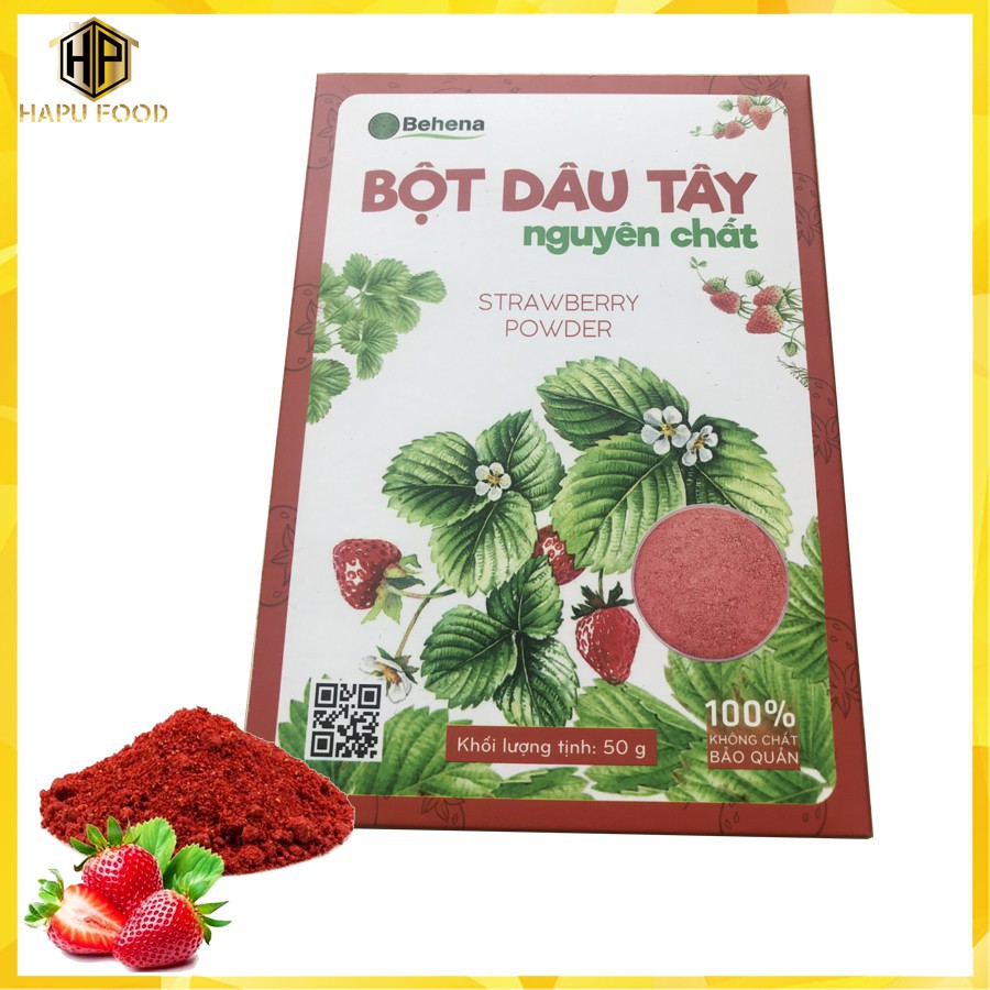 Bột dâu tây Behena nguyên chất đẹp da, tạo màu làm bánh hộp 50g - HapuFood