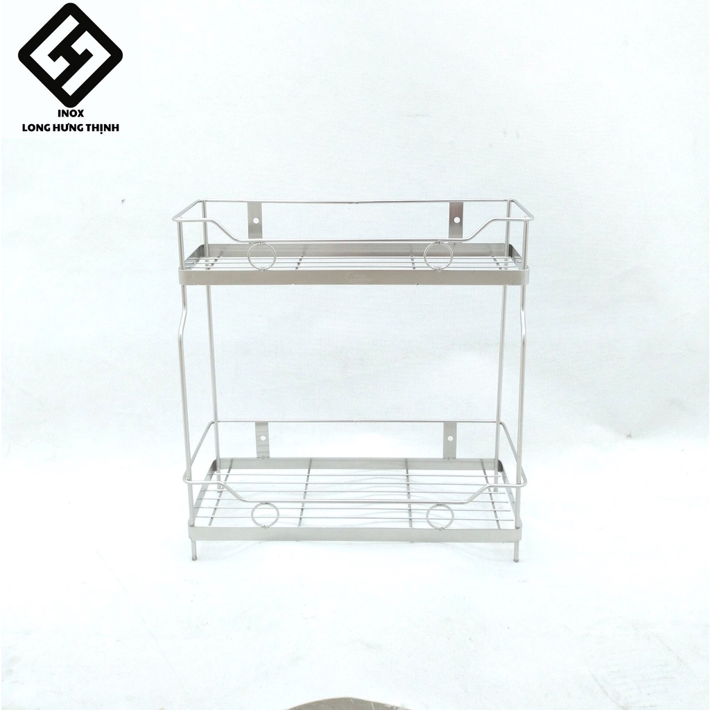 Kệ gia vị INOX Đặc cao cấp sáng bóng, thiết kế "cầu thang" 2 tầng, dụng cụ nhà bếp tiện lợi, Inox La, tặng kèm nút chân