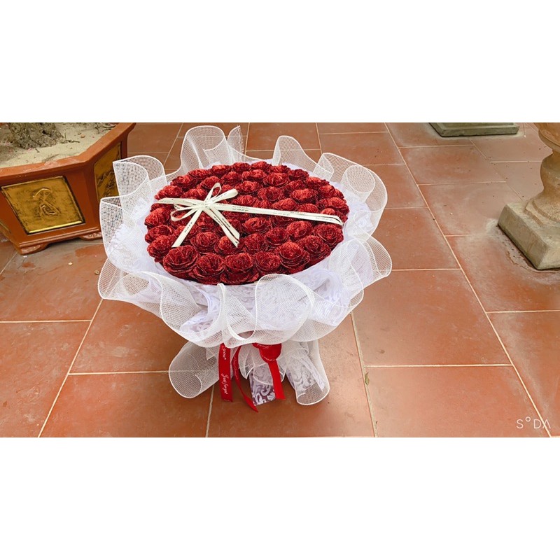 [Hoa sáp thơm_quà 14/2] Bó hoa hồng sáp nhũ 50 bông và bó hoa hồng sáp 99b  vĩnh cửu tặng kèm thiệp và đèn nháy
