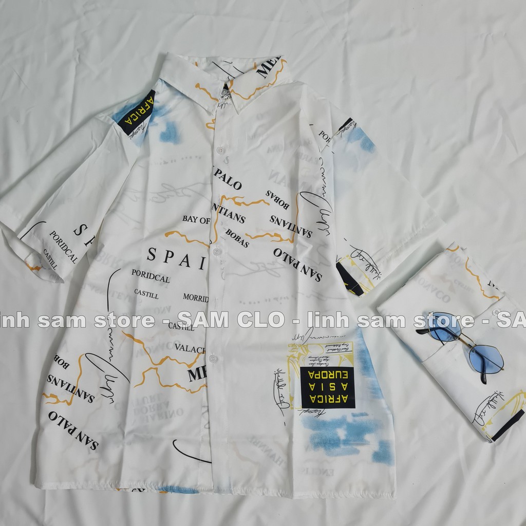 Áo SƠ MI NỮ form rộng in 3D cổ bẻ tay ngắn - lỡ dáng ulzzang freesize unisex mặc cặp, nhóm, HÌNH VIỀN  MÀU TRẮNG
