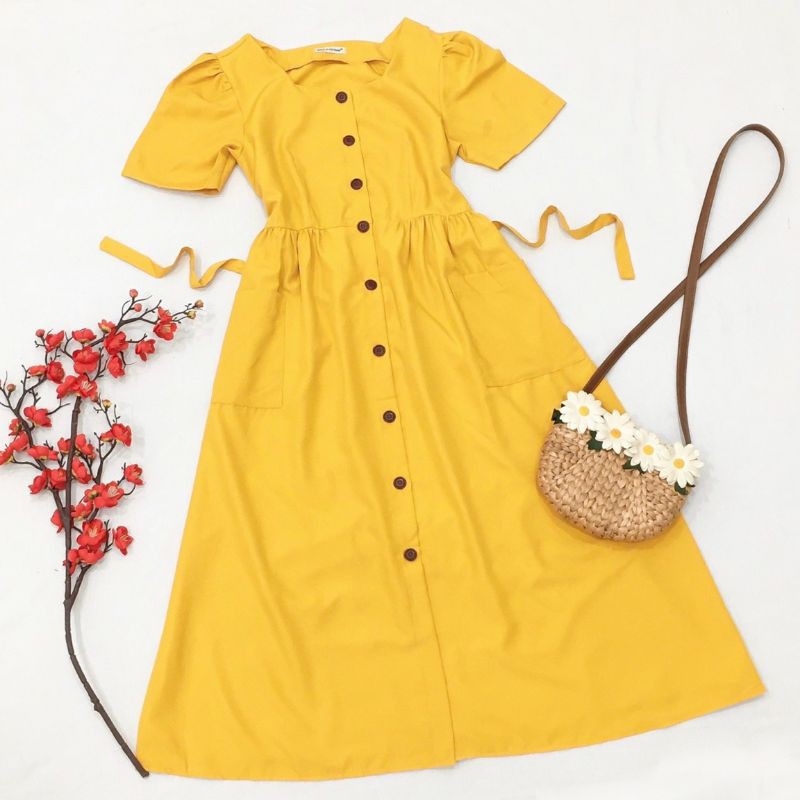 Đầm Nữ Suông Cúc Dọc Cột Eo