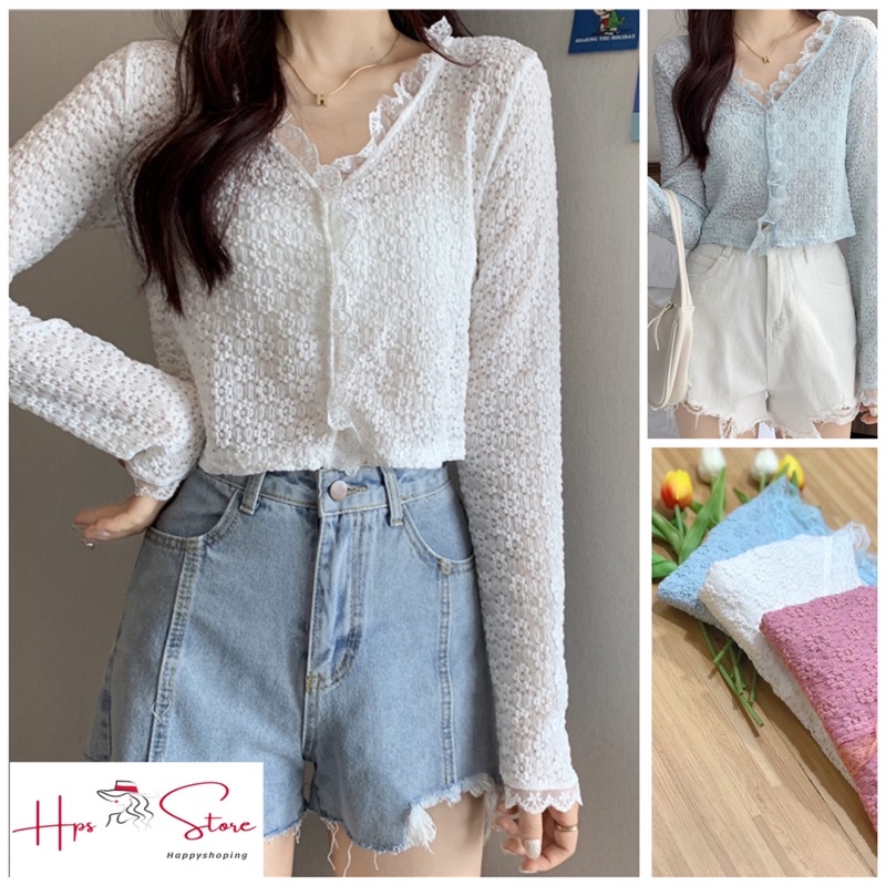 Áo Khoác Cardigan mỏng hoa phối ren phong cách Hàn Quốc A03,Áo Khoác Ngoài siêu xinh