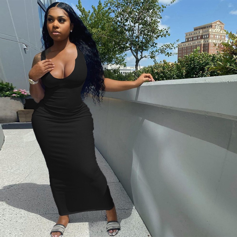 DUNEA Đầm không tay dáng ôm thiết kế cổ chữ U quyến rũ